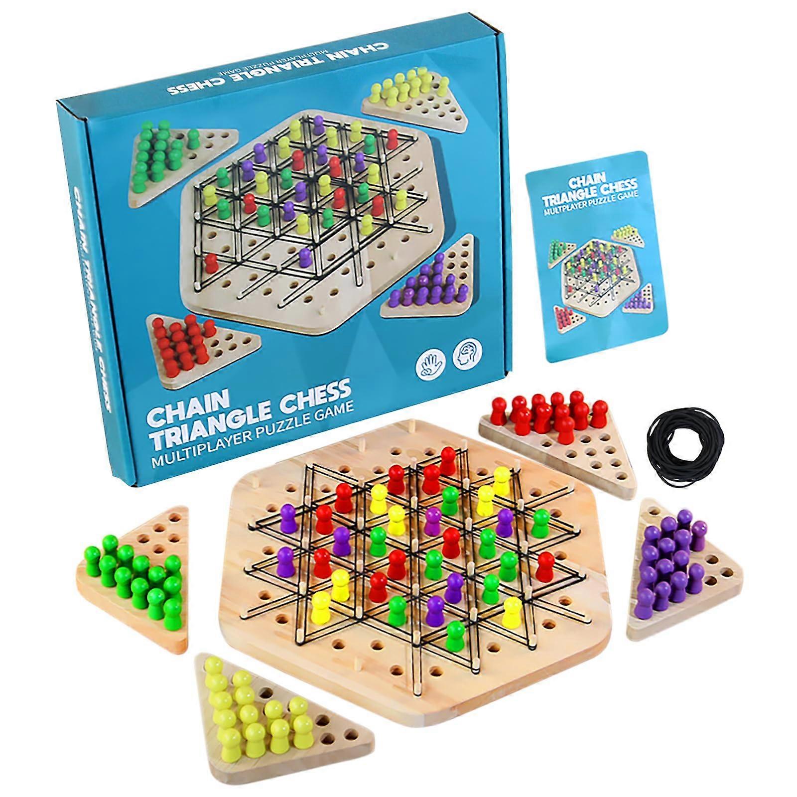 Wooden Triangle Chess Game for Kids and Adults, Multiplayer Puzzles for 2 to 4 Players, Brain-Teasing Strategy Game