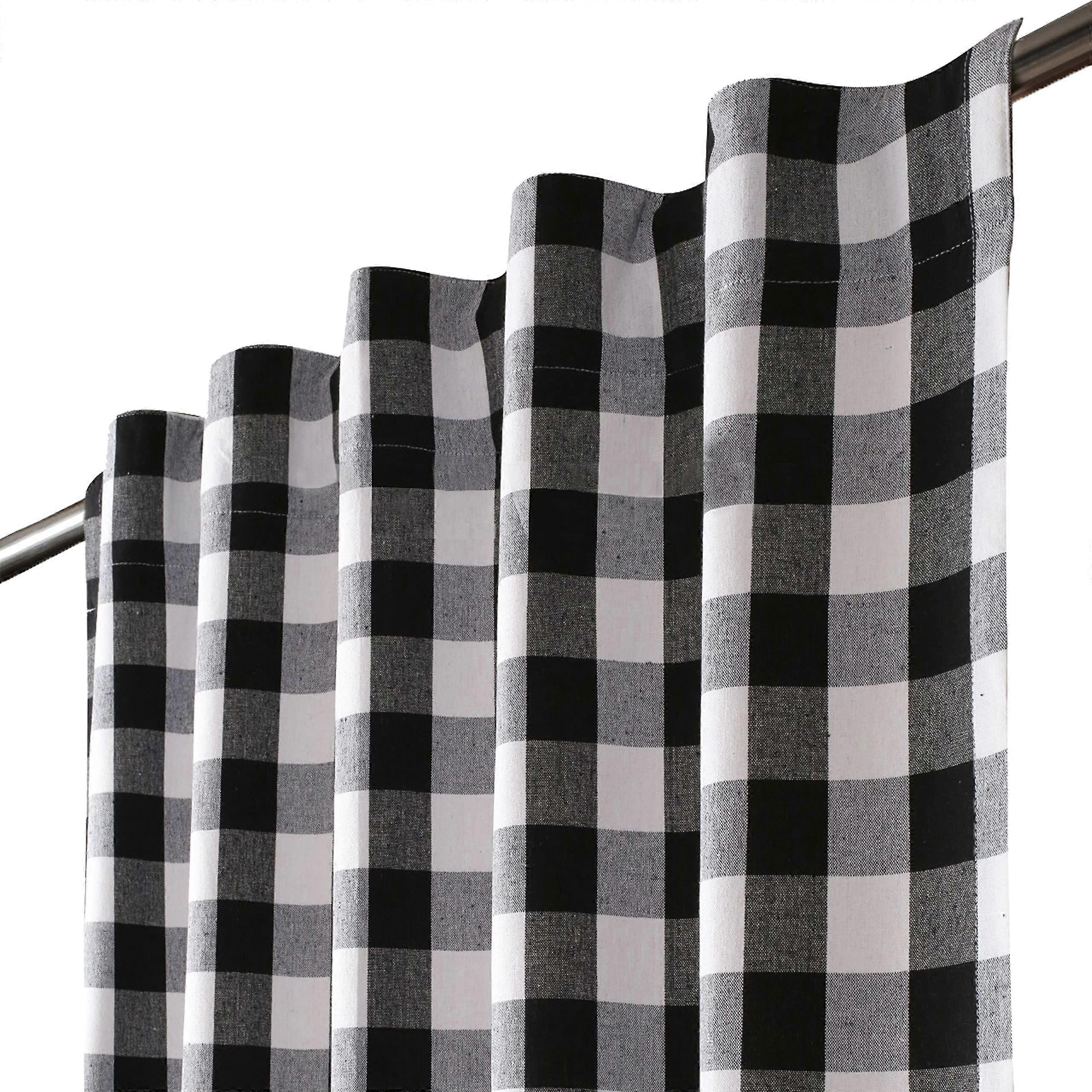 Back tab window decoration Gingham checkered curtain panel - buffalo plaid rod pocket - black and white 2 panel