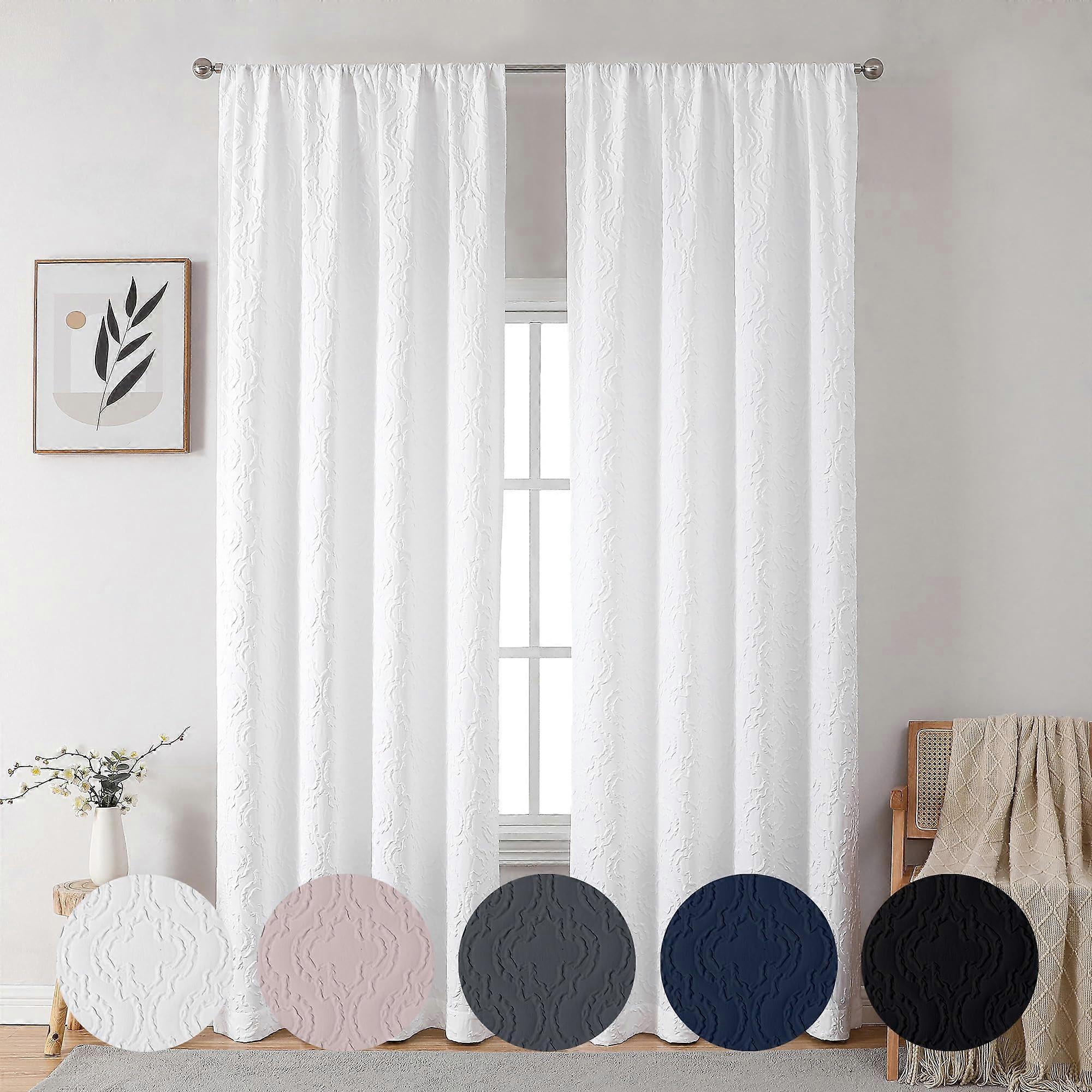 Doven 3D embossed white curta for 96 -inch bedroom for 2 panels, rod pocket, Privacy