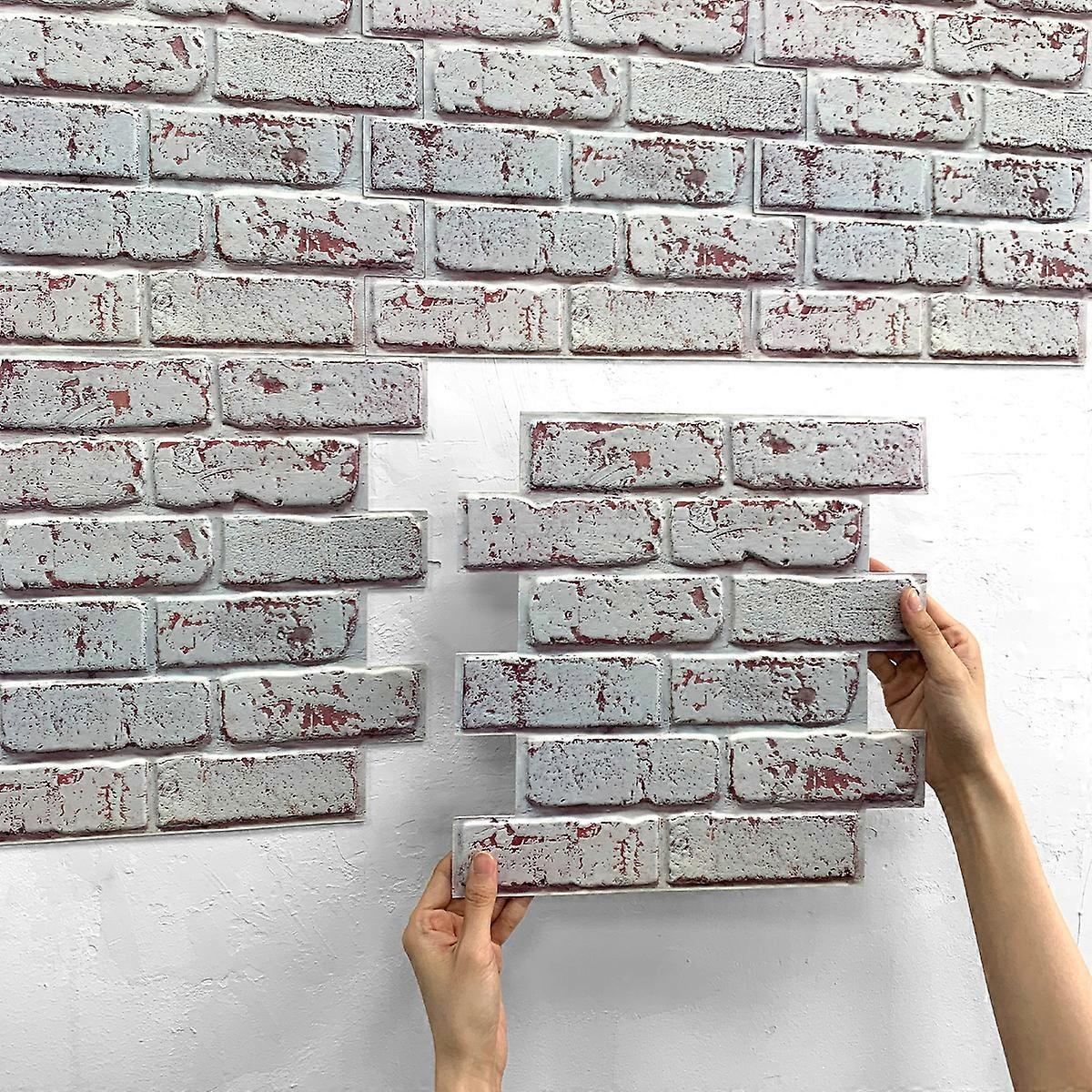 20pcs 3D Self-adhesive Faux Brick Wall Panels, Whitewash Brick Tile Stickers, Waterproof, for Living Room, Bedroom, 30x30cm 