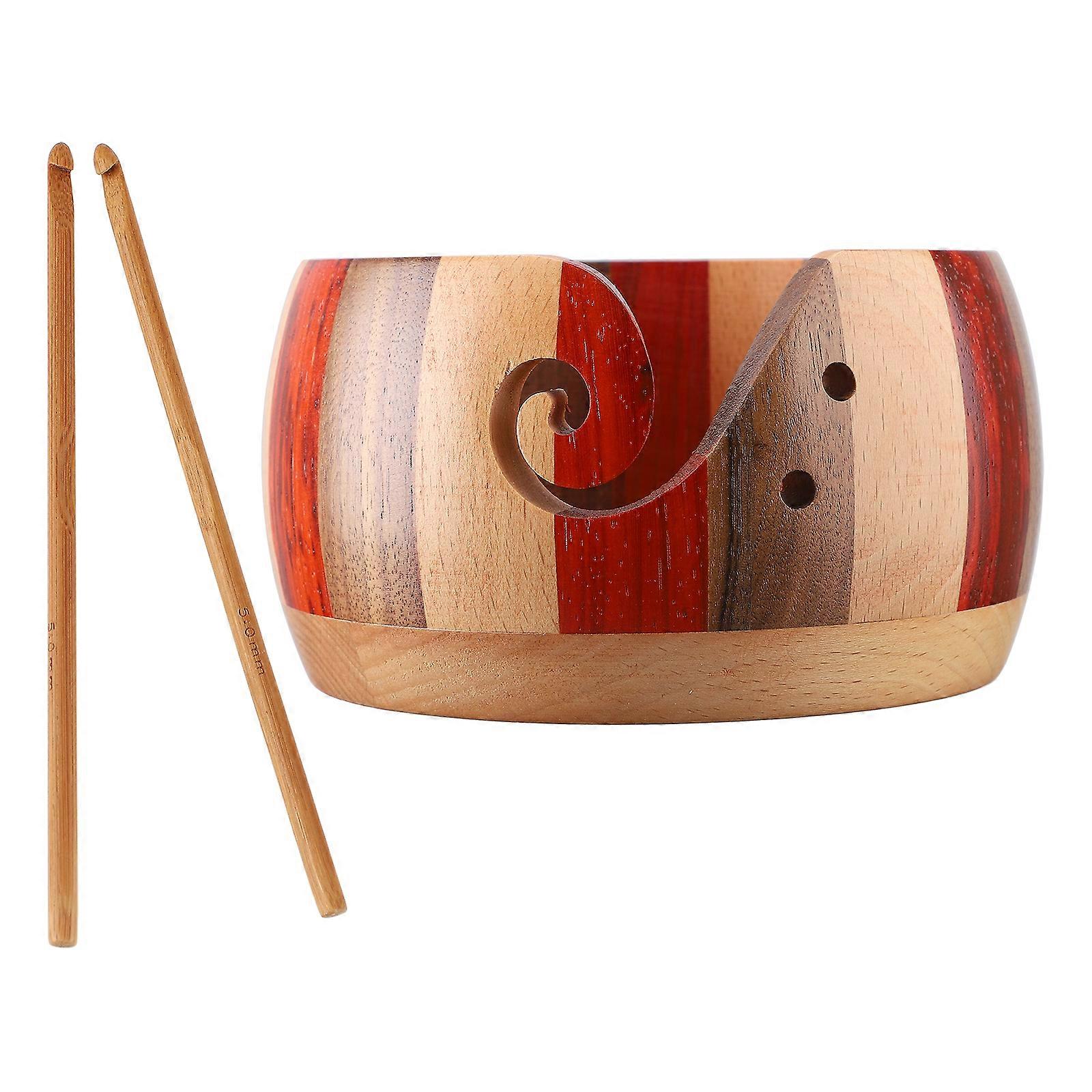Yarn Bowl Wooden Round Yarn Storage Bowl For Knitting Brown