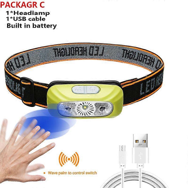 Mini Portable Led Headlamp With Sensor With Built In Battery For Outdoor Camping Emergency Torch