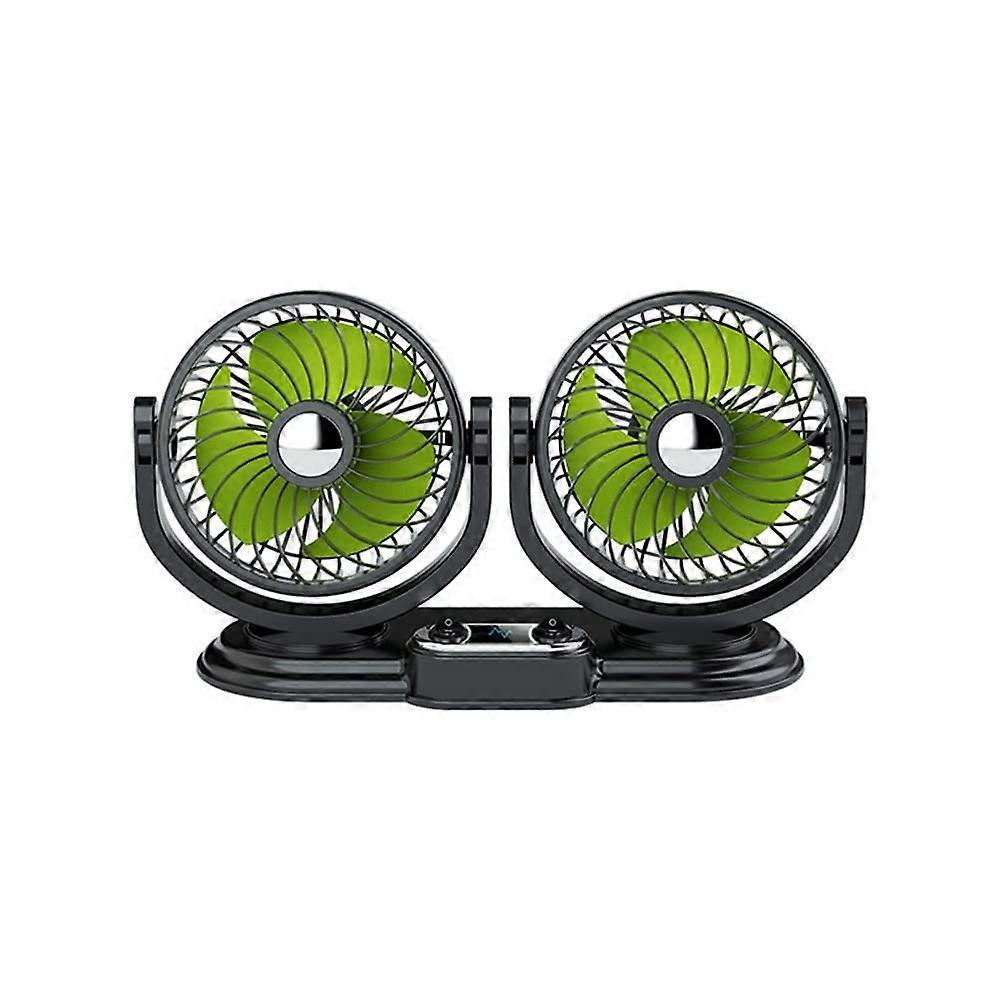 Car Dashboard Cooling Fan Dual Head 2 Speed 360 Degree Rotatable Air Circulator Plugs Into 12V Cigarette Lighter
