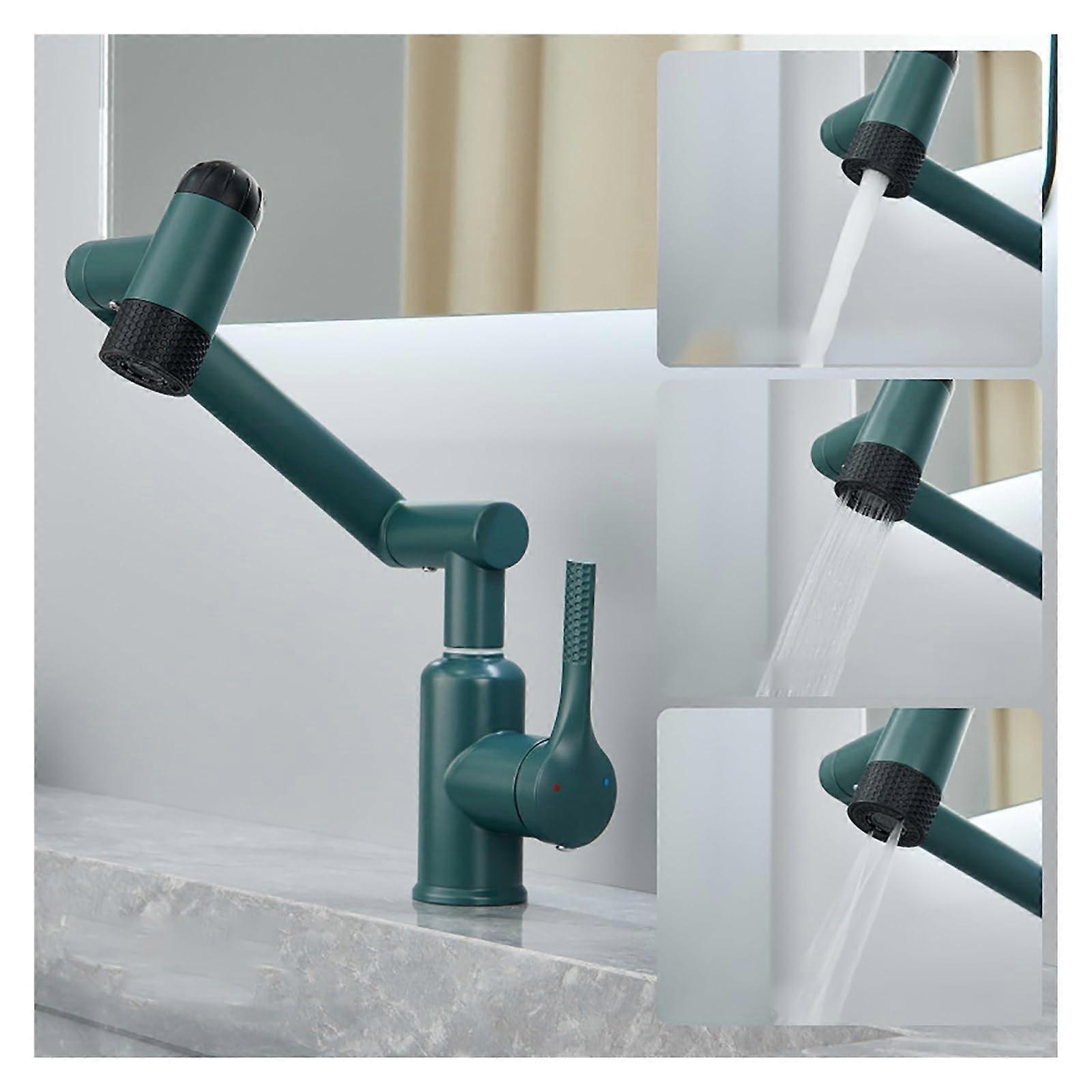 4 in 1 Bathroom Sink Faucet, 360° Rotatable Single Handle Steel Stainless Faucet with Flexible Modes for Apartments RVs Modern Homes(Green)