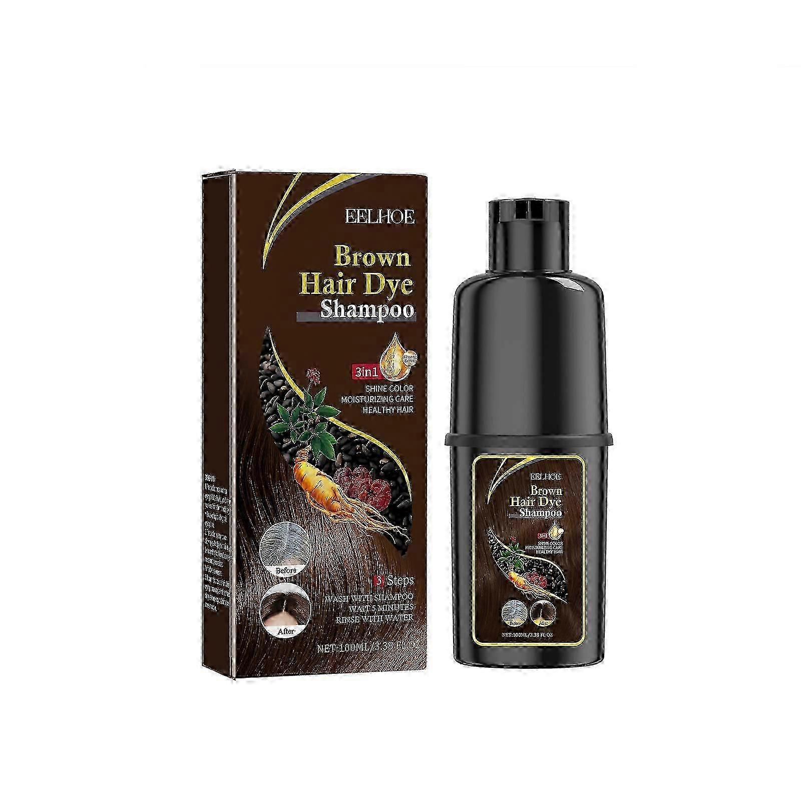 EELHOE black hair dye shampoo (brown), gentle and non-irritating, moisturizing scalp, easy color change, hair shampoo