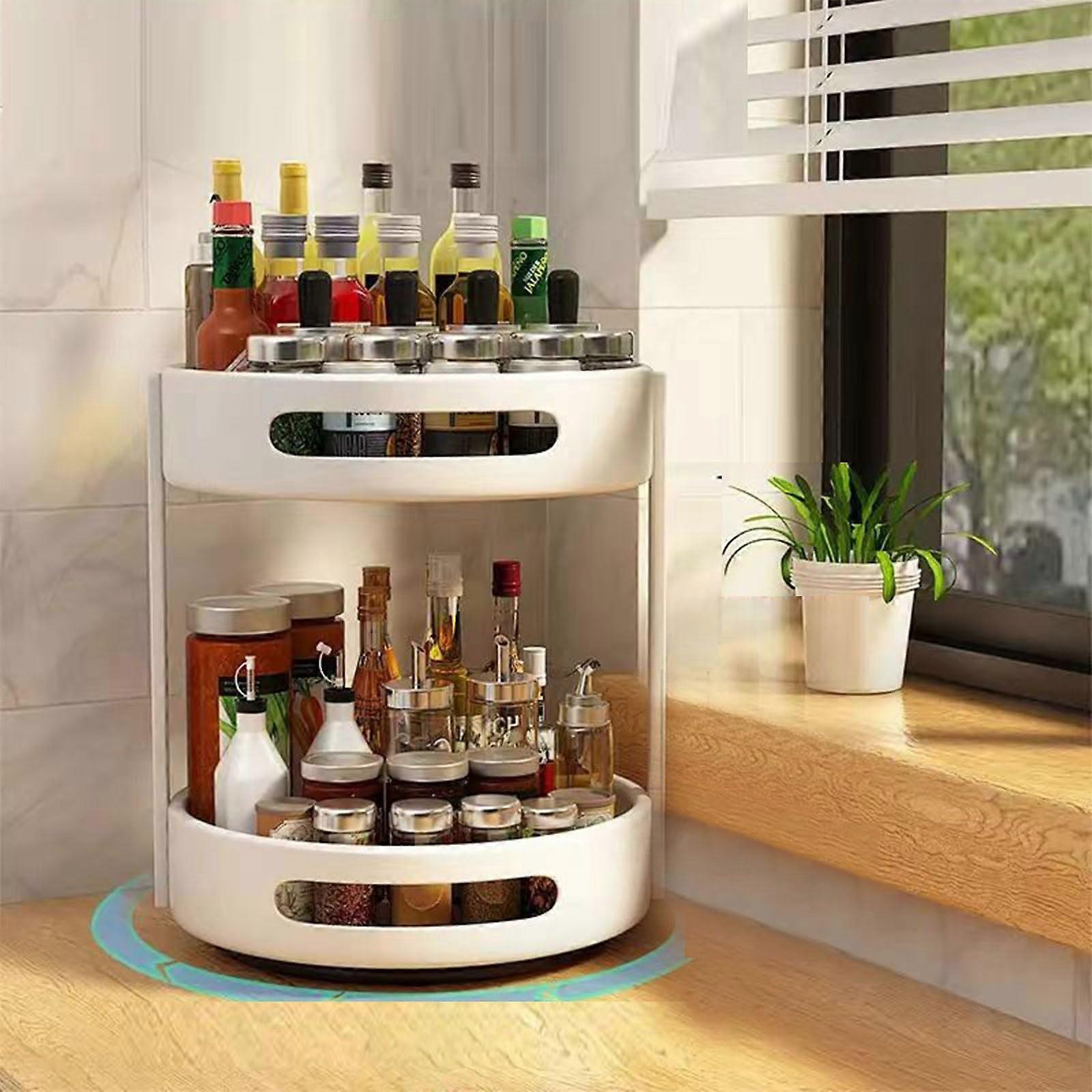 DoubleLayer Rotatable Spice Rack, MultiFunctional Storage Box,360° Kitchen Rotating Seasoning Rack