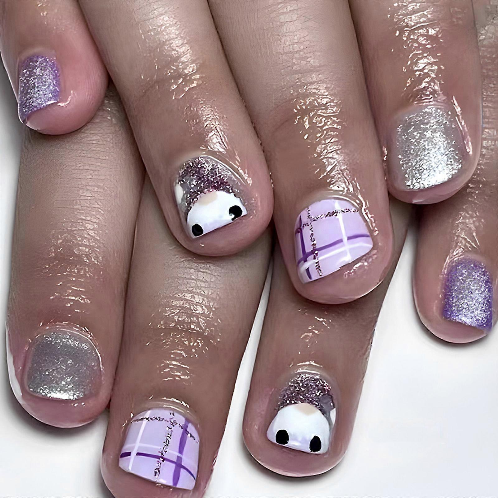 24 stk juletryk på negl kort firkantet falsk negl glitrende kunstig negl snemand fuld dæksel pind på neglen