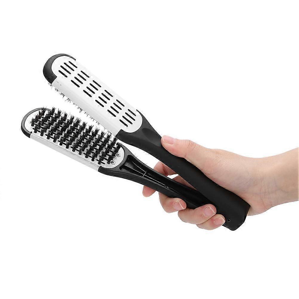 Double Sided Brush Hair Straightener Professional V-Shaped Clamp Anti-Static Dual-Brush Styling Tool