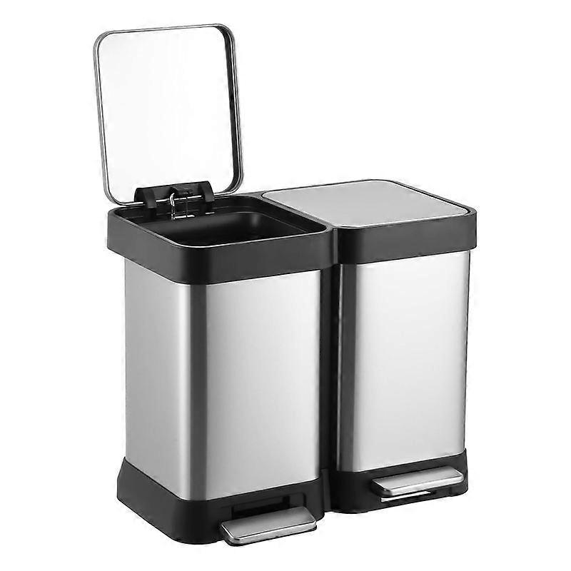 Vuilnisbak, 20L+20L Dubbele Vuilnisbak & Prullenbak, 2 Compartimenten & 2 Pedaal, Soft Close Deksel en Luchtdicht, voor Thuis, Kantoor