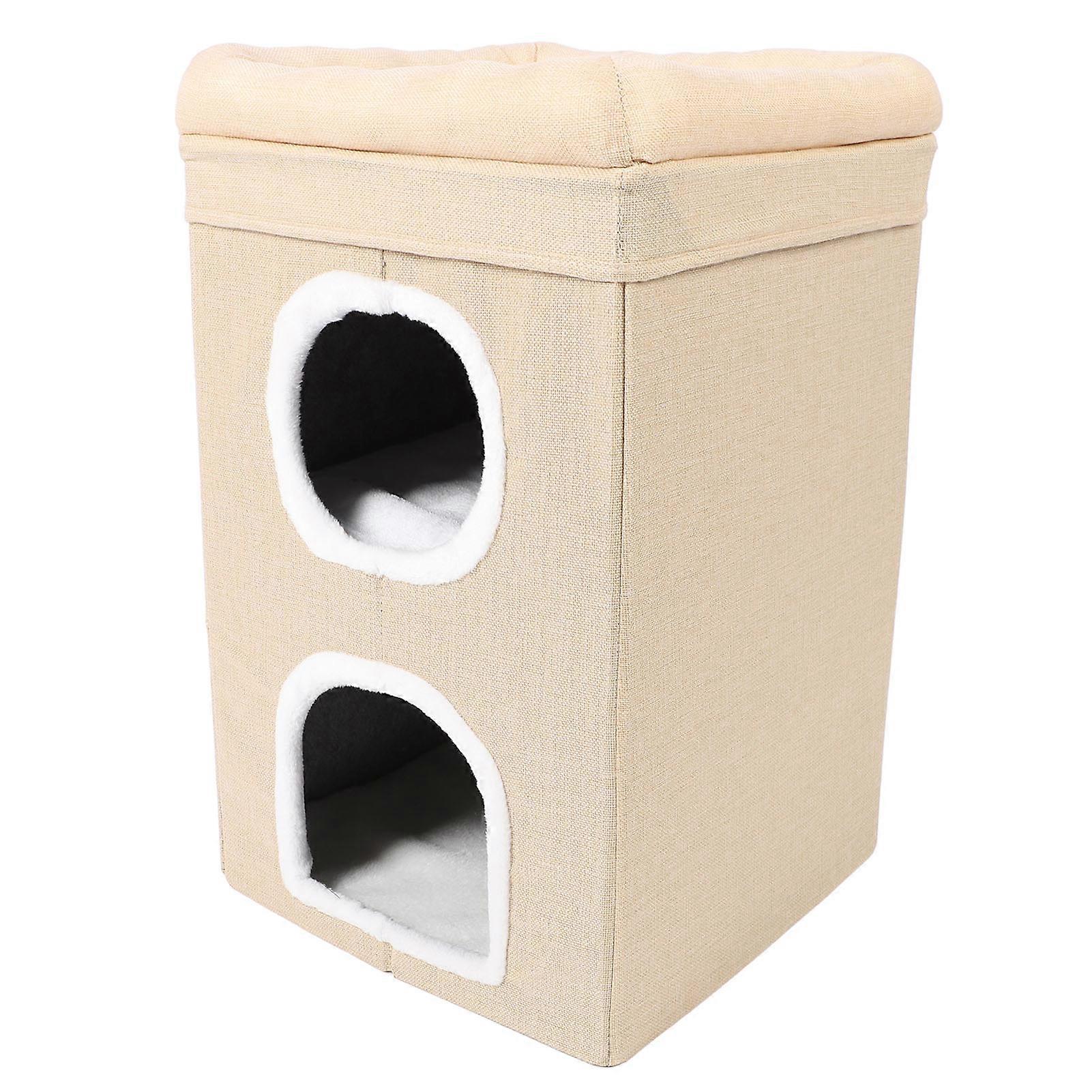 Indoor Cat House Winter Warm Cat House 3 Tier Pet Cave Foldable Cat Bed for Indoor Home Beige 