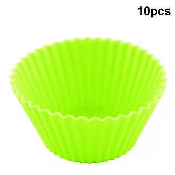 10パック再利用可能なシリコンマフィンカップ-焦げ付き防止ベーキングモールド(緑)