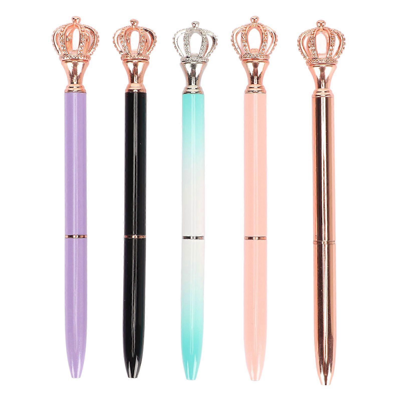 2025 Latest Model  5Pcs Ball Point Pen Electroplated Assorted Colors Crown Top