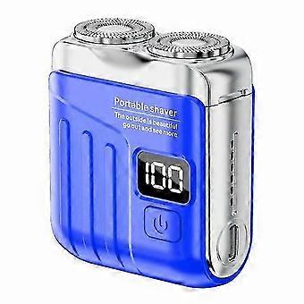 Mini Electric Shaver Double Rings Led Display Usb Rechargeable Waterproof Wet Dry Portable Travel Shaving Men Trimmer Remover Tool  blue