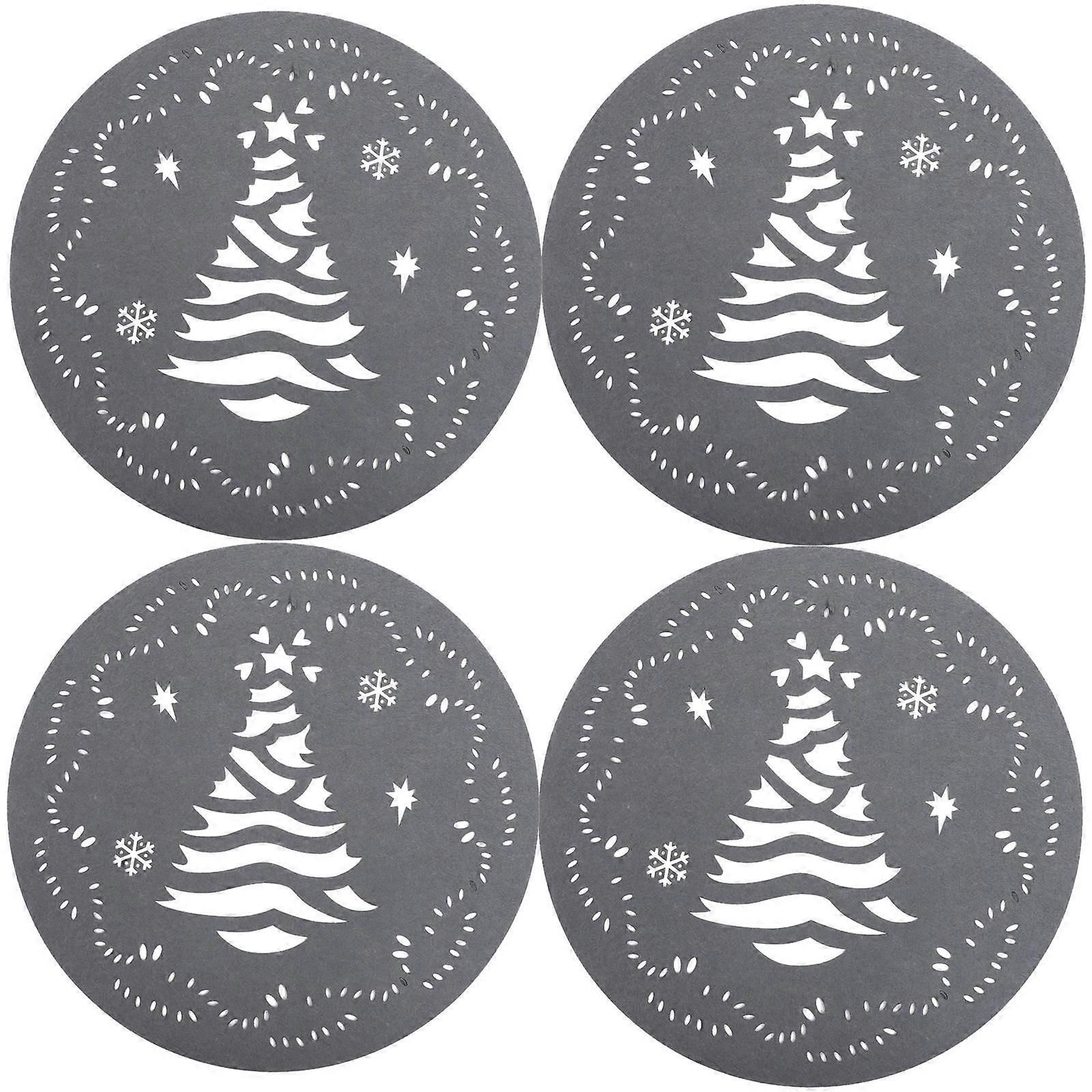 Drinks Coasters Christmas Tree Pattern Placemats Scratch Resistance Felt Material 38CM Dark Grey 4Pcs