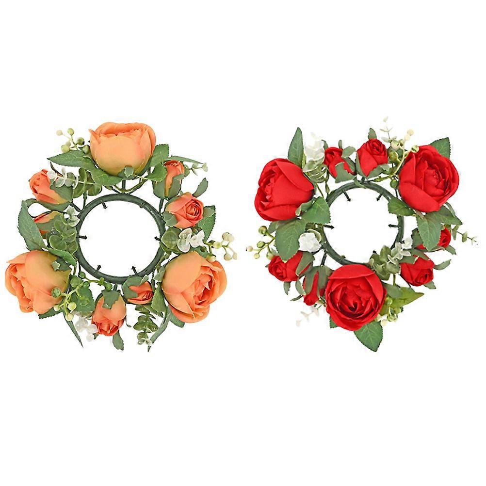 Floral Candler Rings Candle Ring Party Decorations Assorted Color 20X20X8CM Silk Fabric 2Pcs
