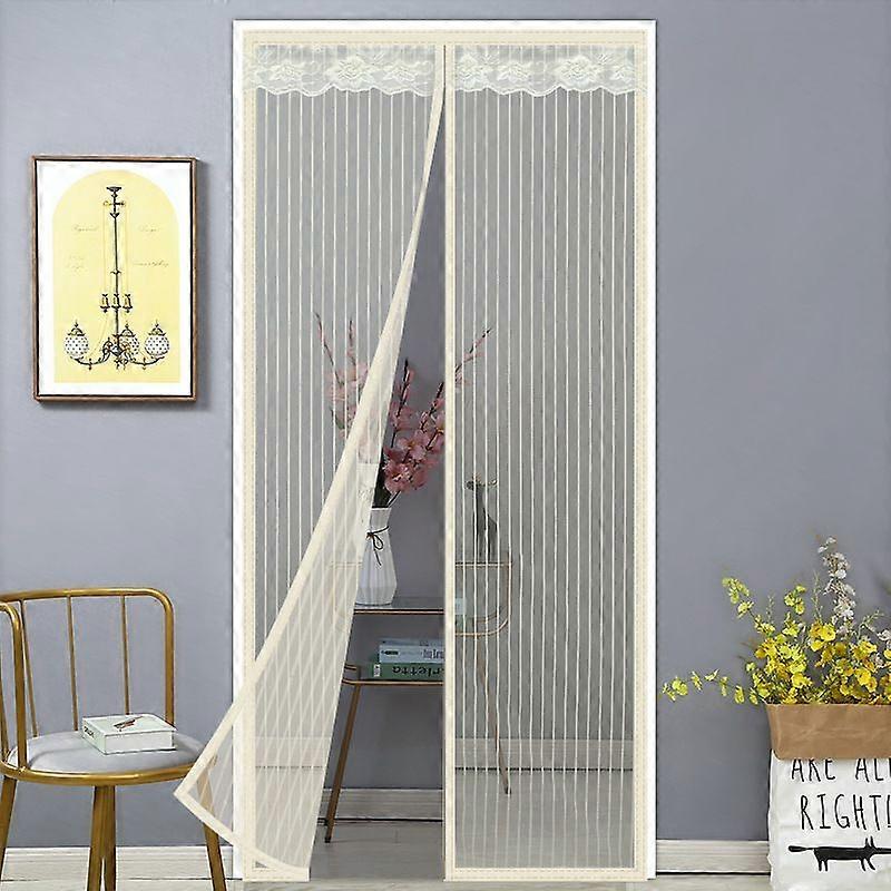 Striped magnetic soft screen door anti-mosquito screen door magnetic door curtain soft door curtain automatic closing door curtain 100x210cm white