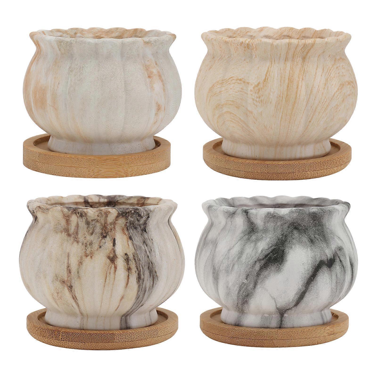 Simple Ceramic Flower Pot Creative Bonsai Pots Assorted Color 8.50X8.50X7.00CM For Room 4Pcs
