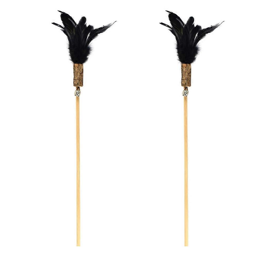 Interactive Cat Toy Stick Wooden Cat Toy Entertainment For Indoor Play 2Pcs