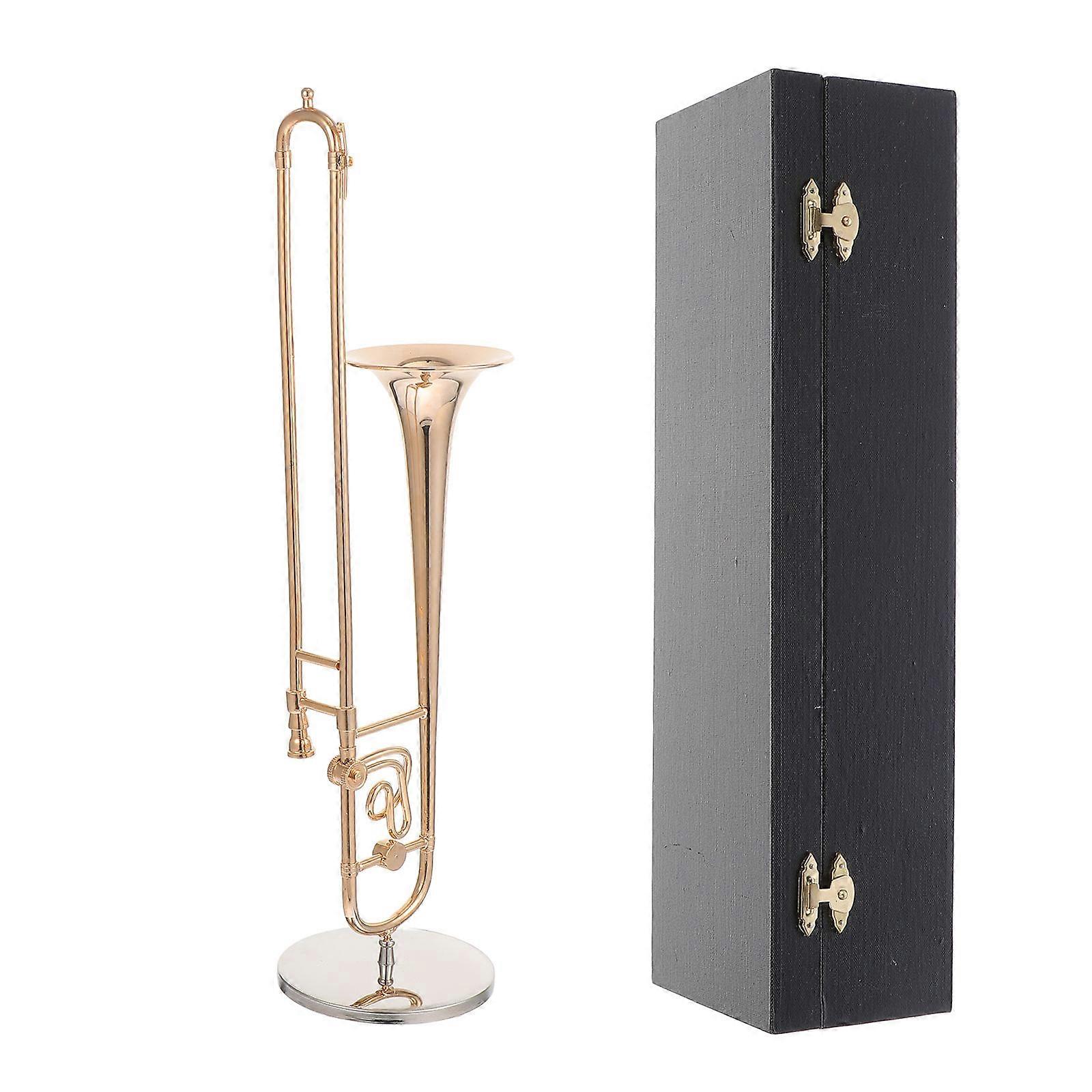 Trombone Model Desktop Decor Copper Material 24K Gold Plating 1Set
