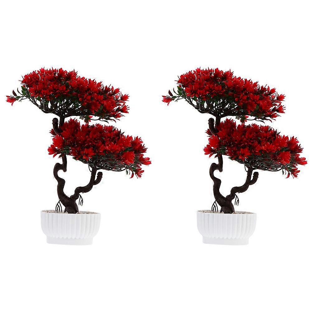 2 Pcs Guest-greeting Pine Potted Artificial Flower Adornments Simulation Bonsai