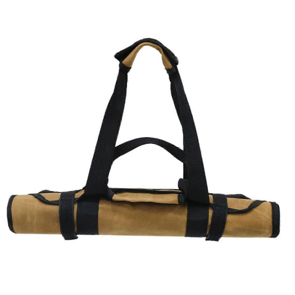 Wooden Storage Bag for Firewood, Foldable Khaki Canvas Carrier, Inflatable Mattress Holder, Laundry Basket, Multi-Use Carry Bag