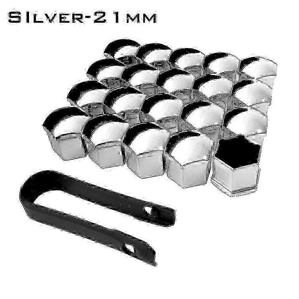 20Pcs Universal Chrome ABS Wheel Nut Covers 17-21mm Silver