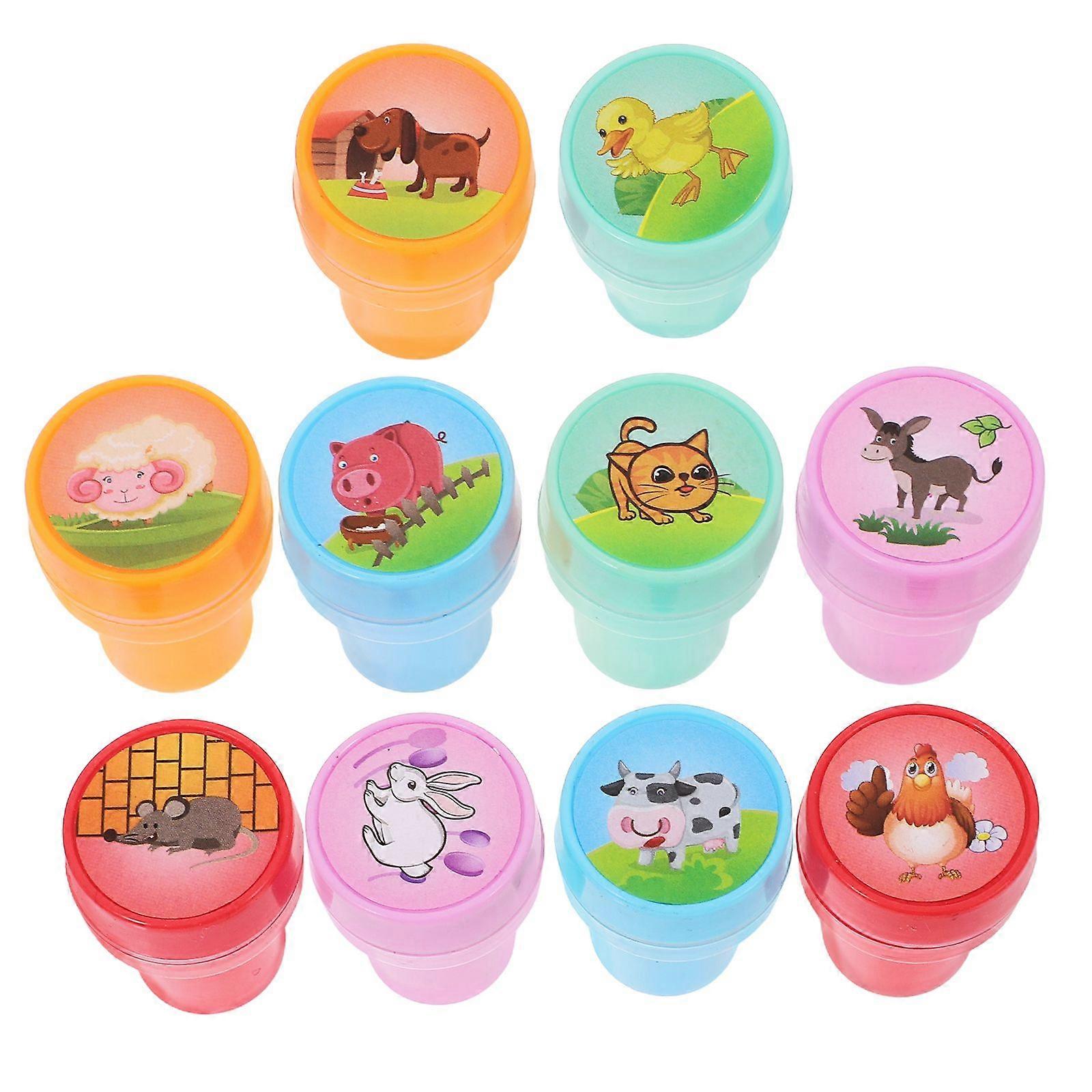 教室の報酬パーティーの好意とグッディバッグのための10pcs動物スタンプ農場のおもちゃの子供たちの楽しくて教育活動の教師のためのセルフインクスタンパー
