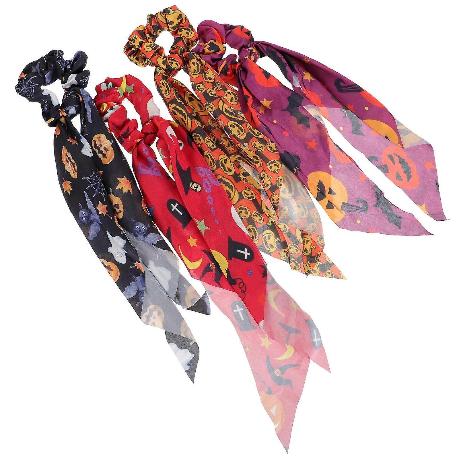 4pcs Halloween Pumpkin Hair Ties Bands Scrunchies Ponytail Holder