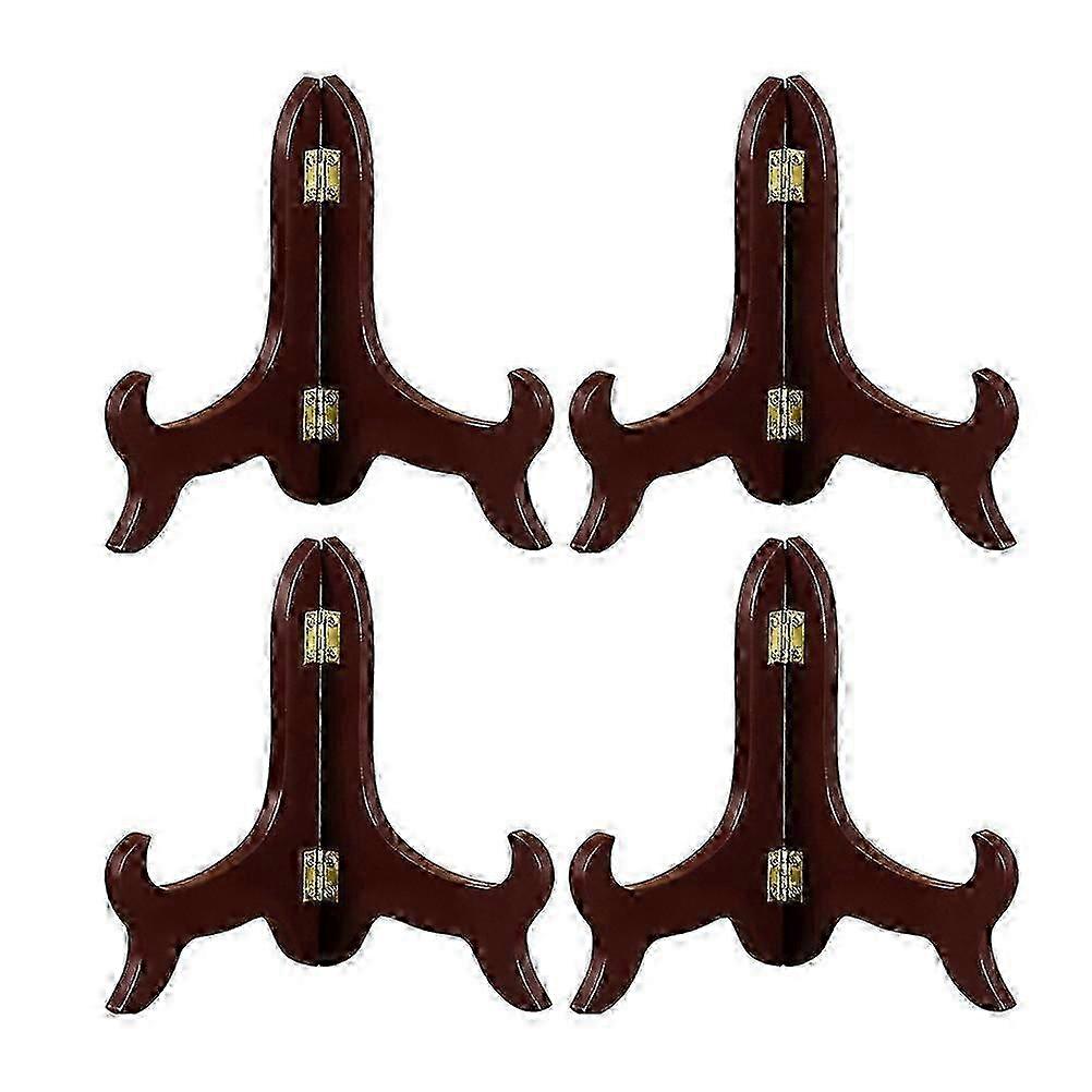 4 Pcs 4 Inch Wooden Plate Bracket Desktop Dish Holder Folding Crafts Display Rack for Home Office Shop