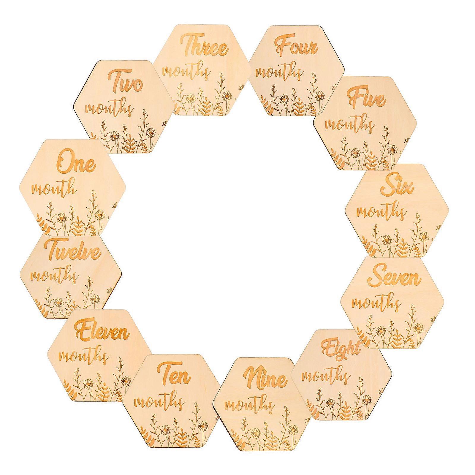 Infant Birthday Milestone Month Discs Monthly Commemorative Card Wood Baby Growth Record 12Set