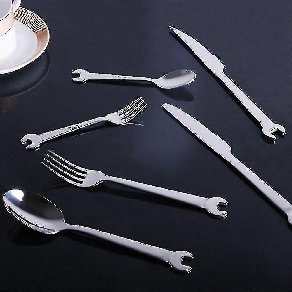 Creative Wrench Shape Fork Spoon Dinner Steak Cutter Cutlery in 304 Stainless Steel