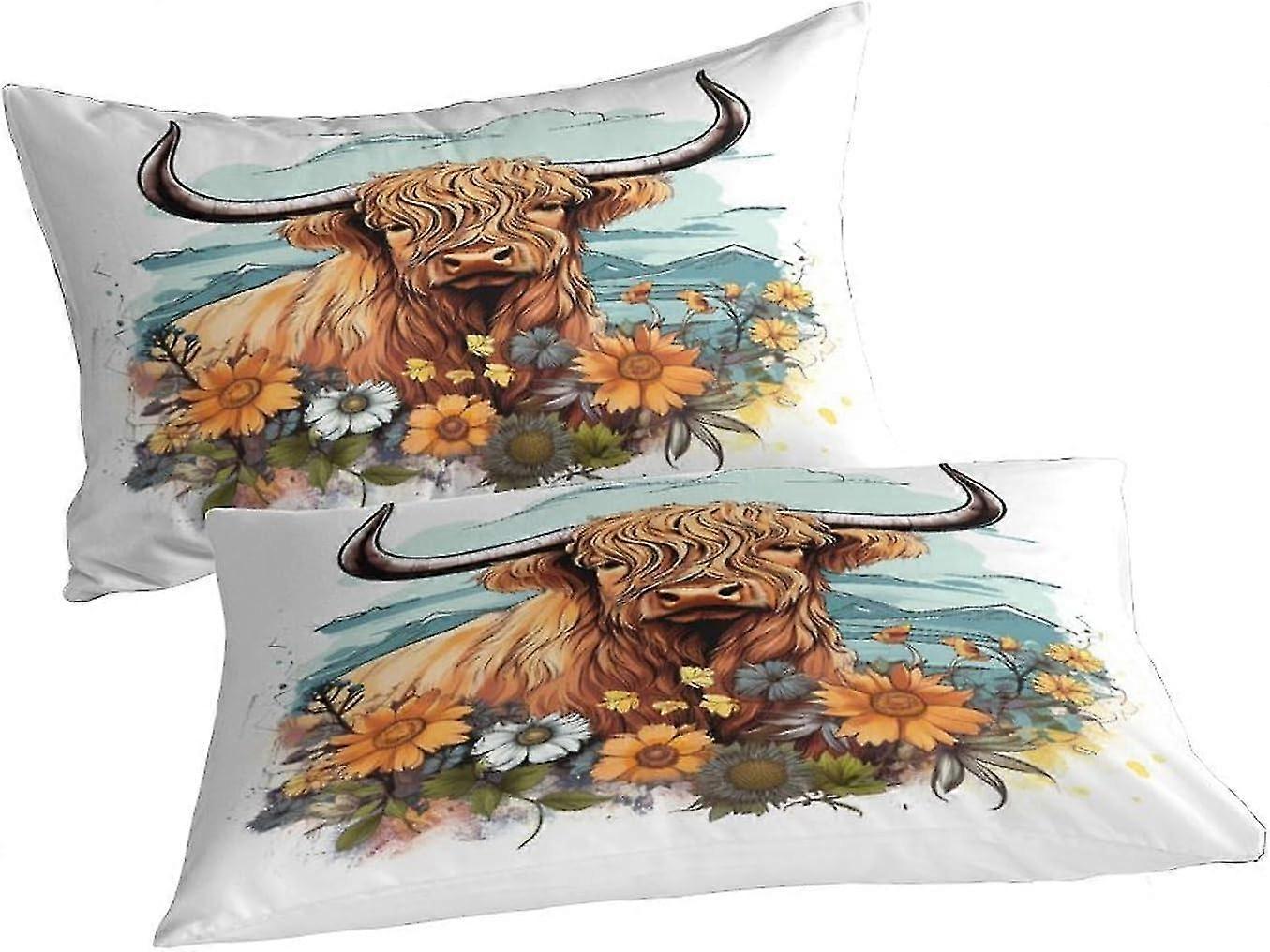 Conjunto de capa de edredom de vaca Highland, conjunto de capa de edredão 3D com fronhas, microfibra macia, 3 peças duplas para adultos e adolescentes