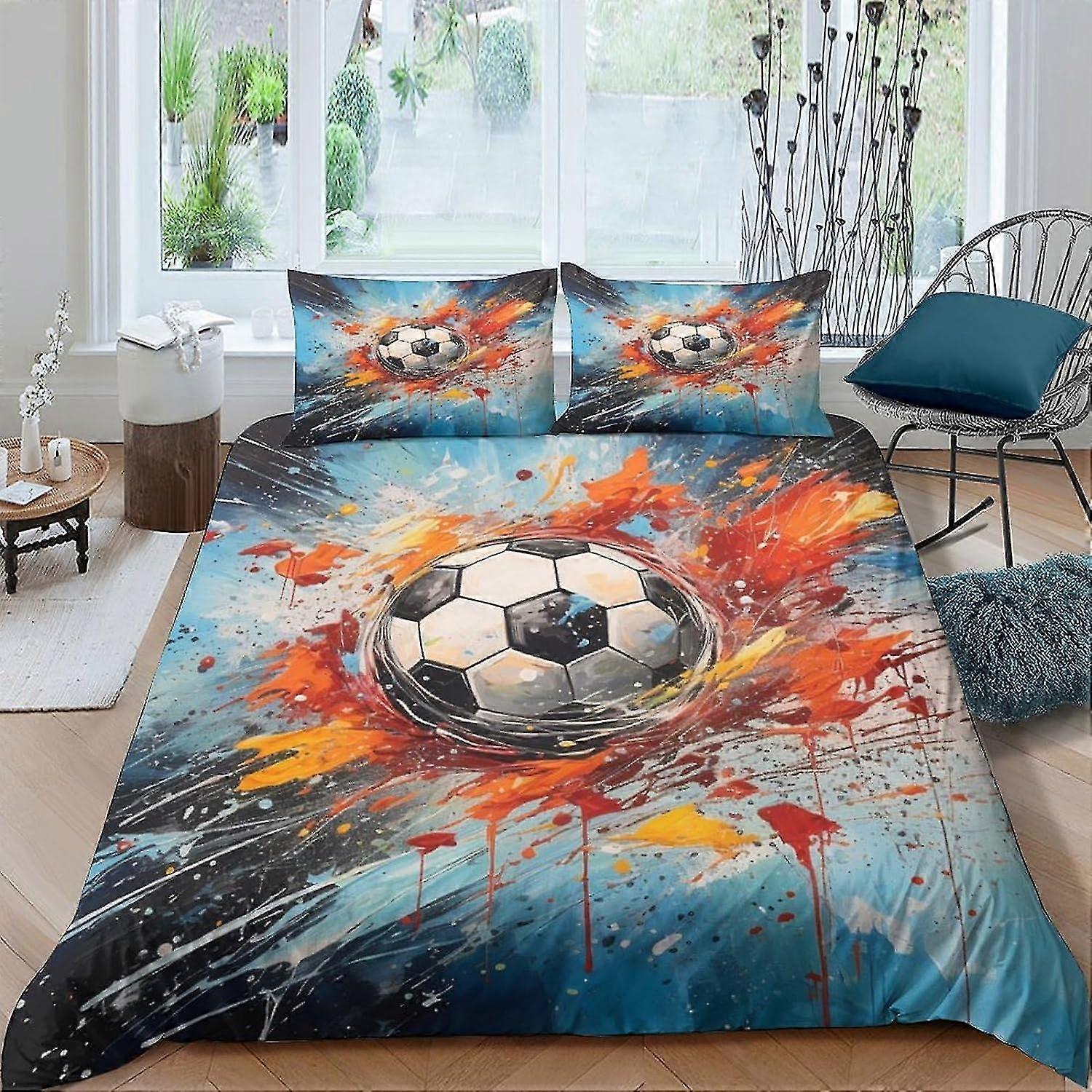 Cool Football Printed One-sided Duvet Cover Sets 3 Pcs with Zipper Closure + 2 Pillowcases Ultra Soft Hypoallergenic Microfiber Quilt Cover