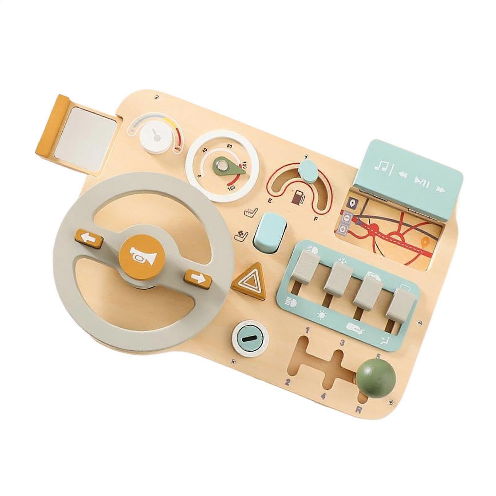 Interactive Wooden Dashboard Steering Wheel Pretend Play Driving Toy