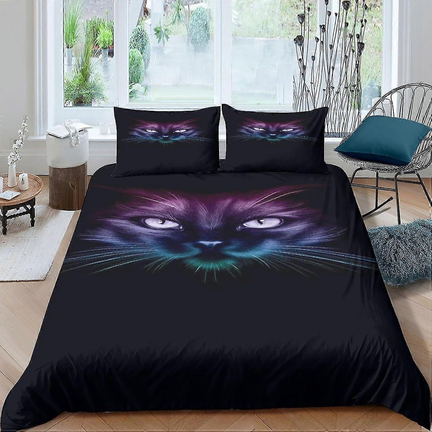 Conjunto de capa de edredom de gato de desenho animado impresso em 3D para crianças e adolescentes, conjunto de cama de 3 peças com travesseiro, microfibra macia