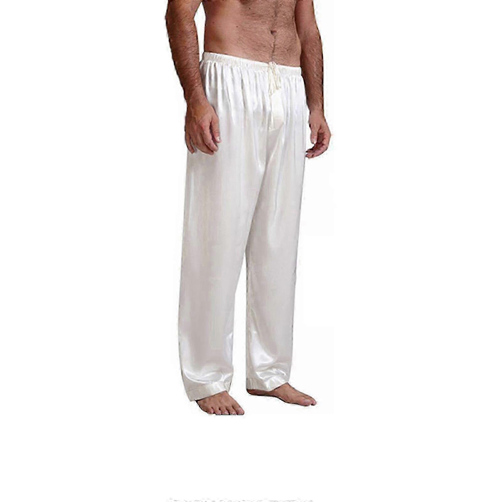 Men's Solid Color Satin Pajamas Pants with Drawstrings for Comfortable Sleepwear Trousers