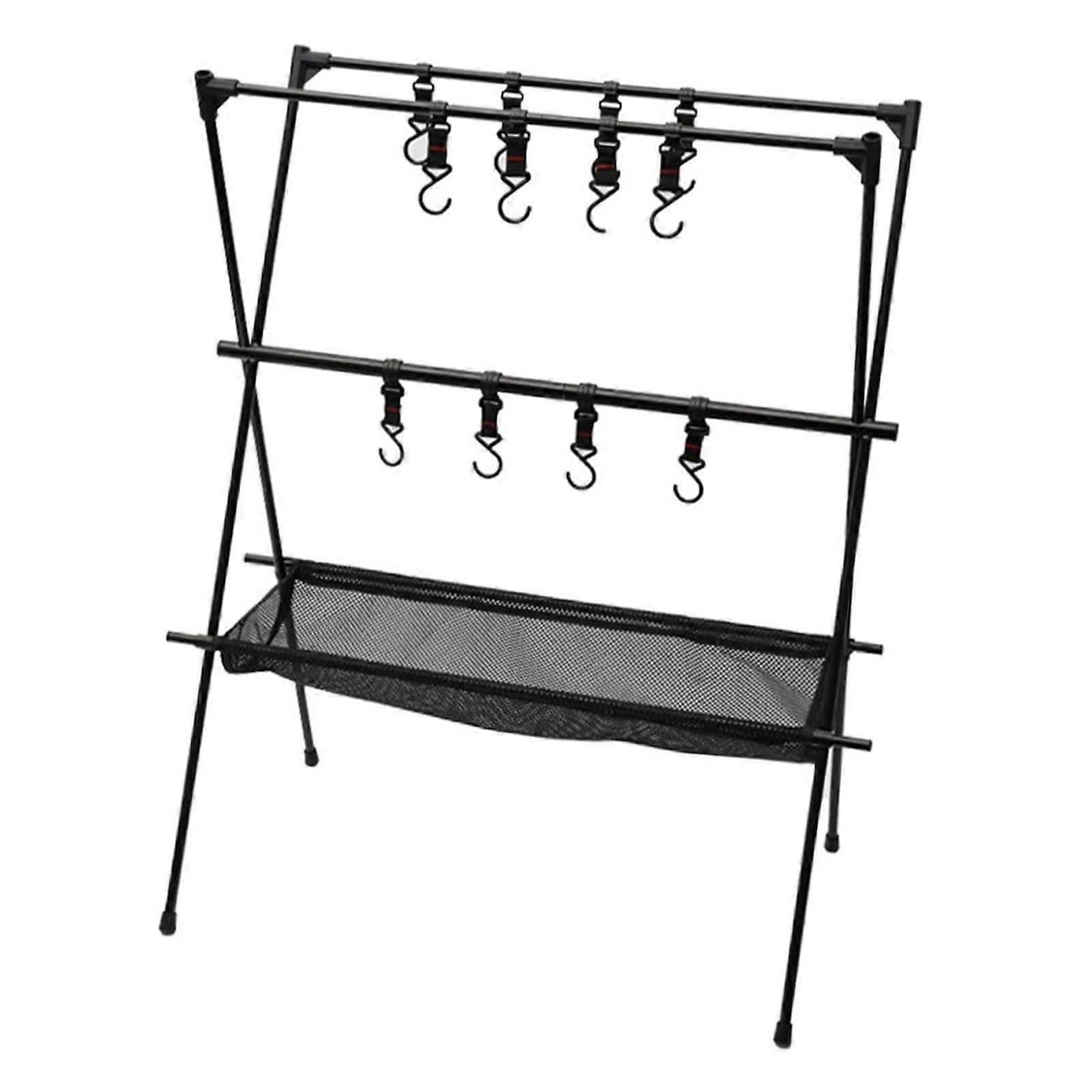 Camping Cookware Hanging Rack with Mesh and Hook Multilayer Collapsible Space Saving Camping Tools Hanging Organizer for BBQ Tools Outdoor, Cutlery