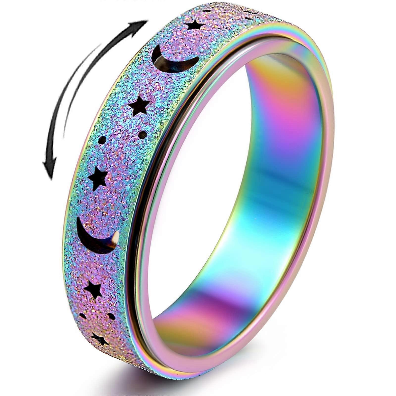 Anxiety Ring for Women, Spinner Ring for Anxiety Relief, Fidget Spinner Ring with Moon and Star Design, Adjustable Size