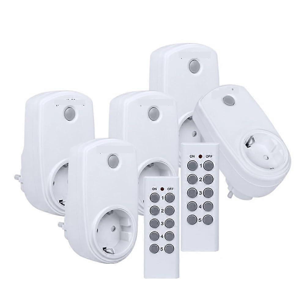 Wireless Remote Control Socket Plug Light Switch EU Plug (110V250V, 5 Sockets 2 Remotes)