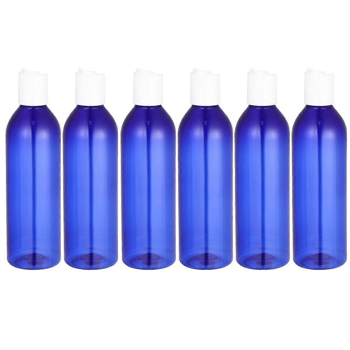 6pcs 250ml Press Type Lid Travel Bottles Portable Cosmetic Container Empty Bottle for Shampoo Lotion (Blue Bottle and White Lid)
