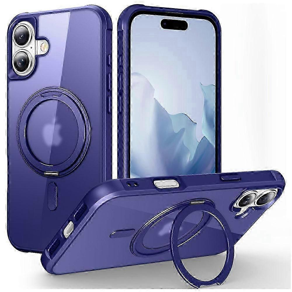 For iPhone 16 Plus Case Compatible with MagSafe Rotatable Ring Kickstand TPU+PC Phone Cover