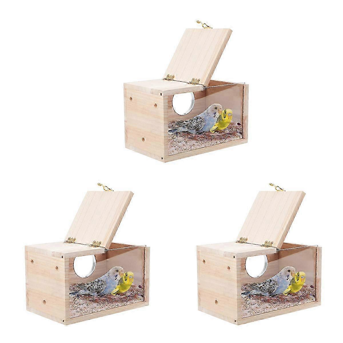 3X Parakeet Nesting Box Transparent Bird House For Cage Wood Breeding Box For Parrot Parakeet Cockat
