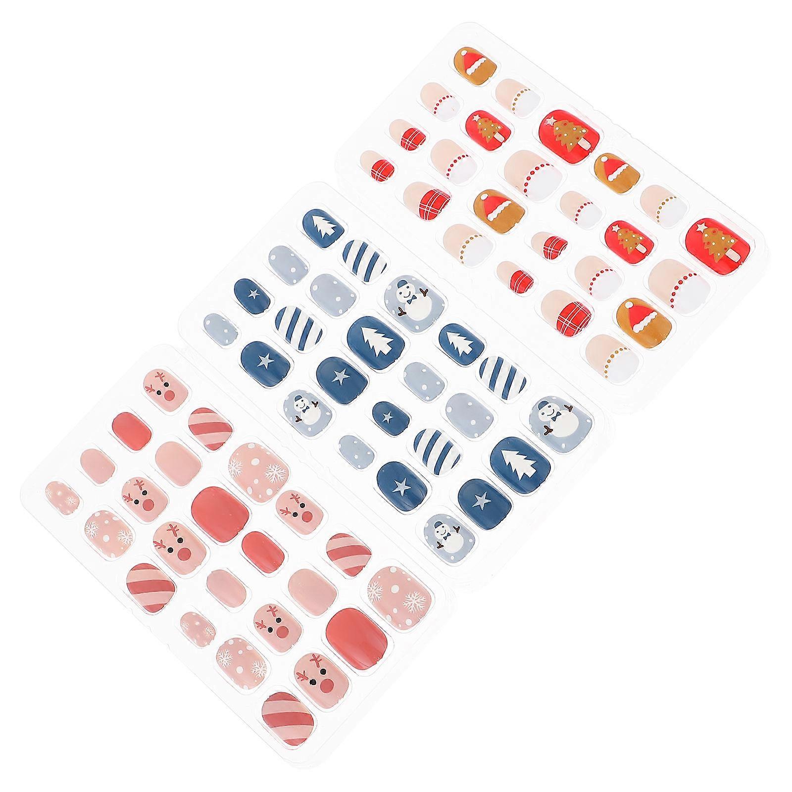 Childrens False Nails Diy Decoration Assorted Color Christmas Party Fashionable Design 72Pack