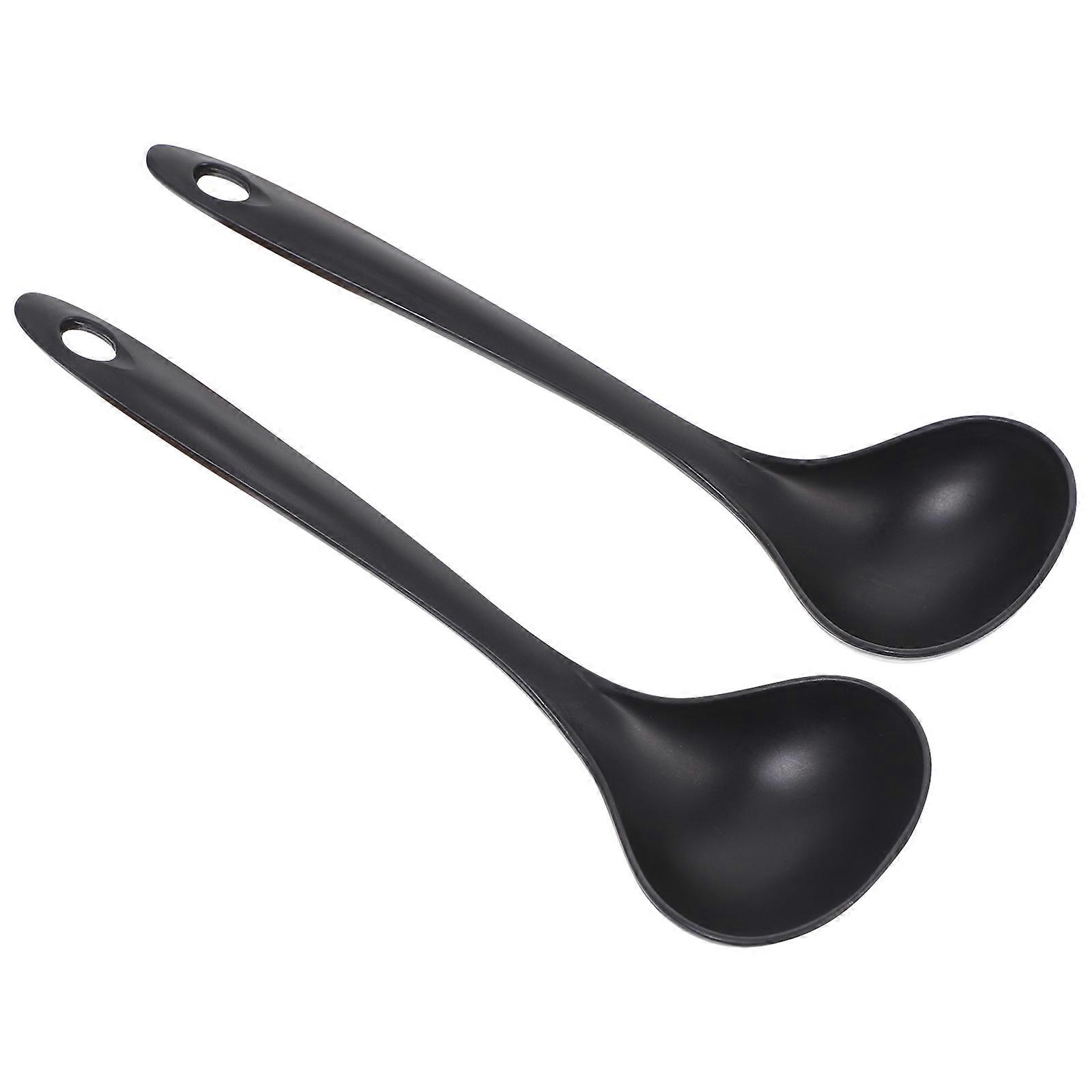 Black Soup Spoon for Eating Soup Ergonomic Design Long Handle Kitchen Cutlery 2pcs