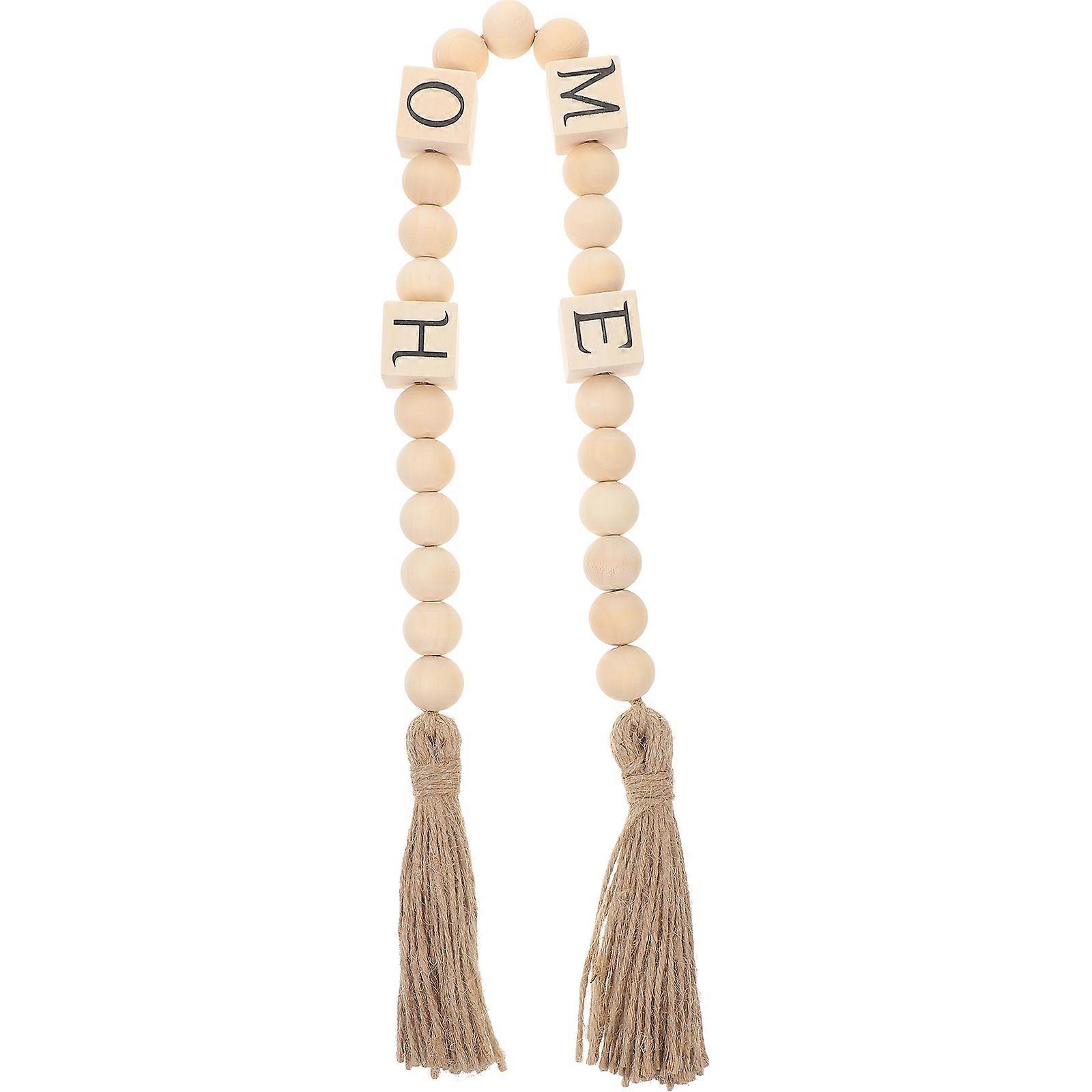 Wood Bead Garland with Tassels for Decor Multi Color Wooden and Hemp Rope Rustic Wall Decor 70 Inches