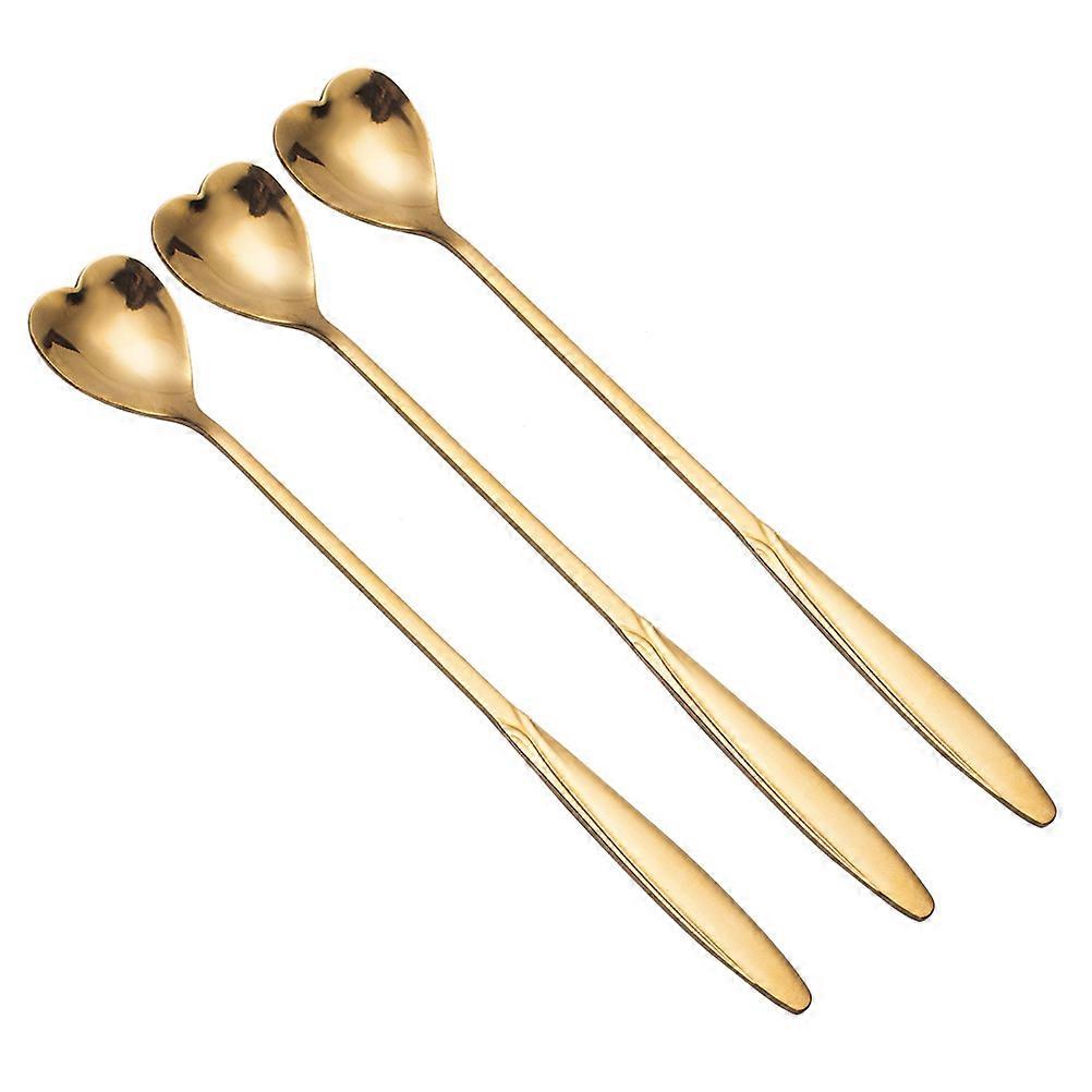 Golden Stainless Steel Long Handle Mixing Spoons Set for Home Use Ideal for Mixing Drinks 3 Pcs