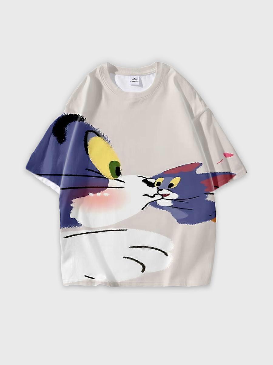 T-shirt round neck Cartoon Pattern loose short sleeve D2155