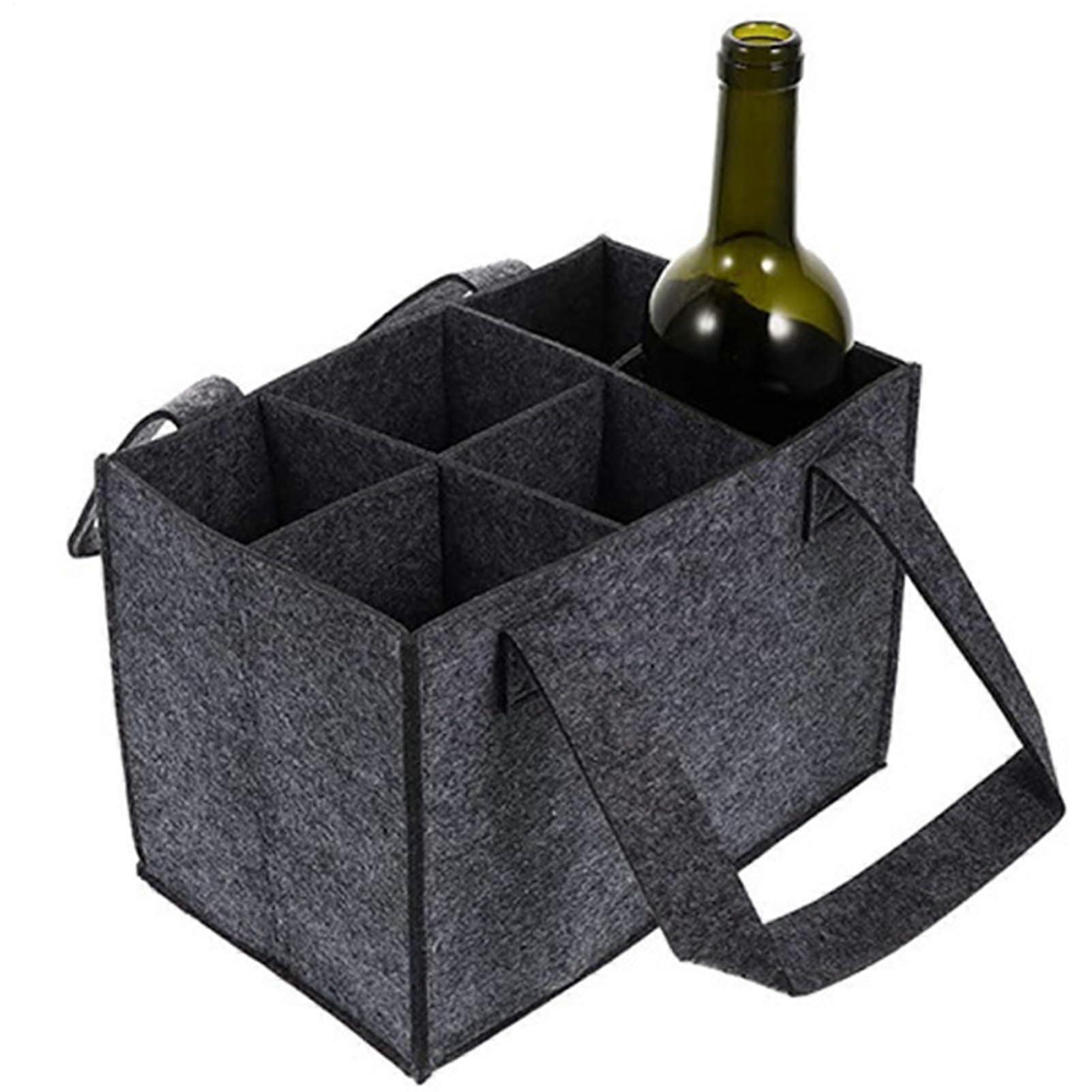 6Bottle Wine Tote Bag, Portable Felt Liquor Carrier with Handles, Gray
