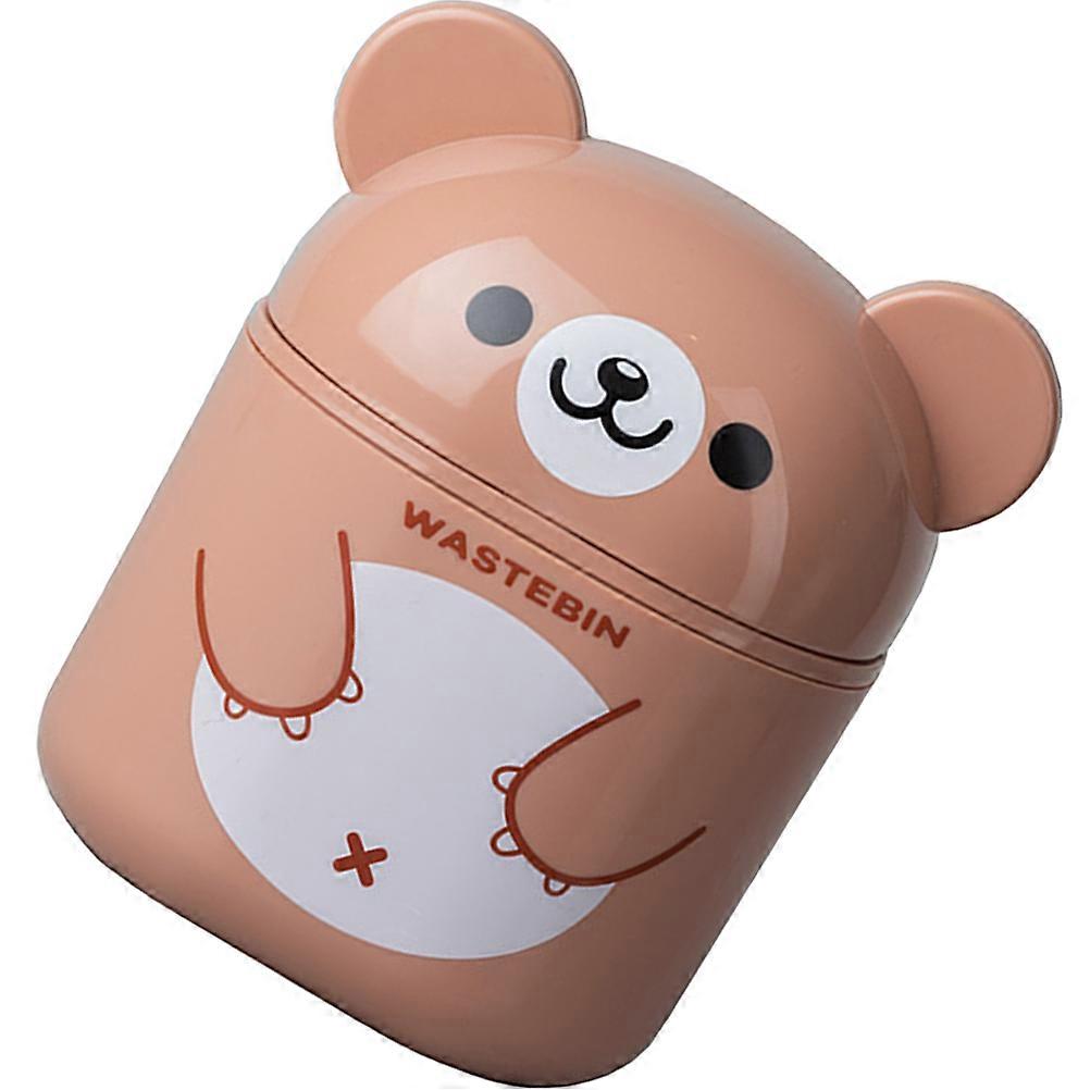 Kawaii Desk Trash Can with Lid for Home Use Brown PP Material Small 3.15 Gallons