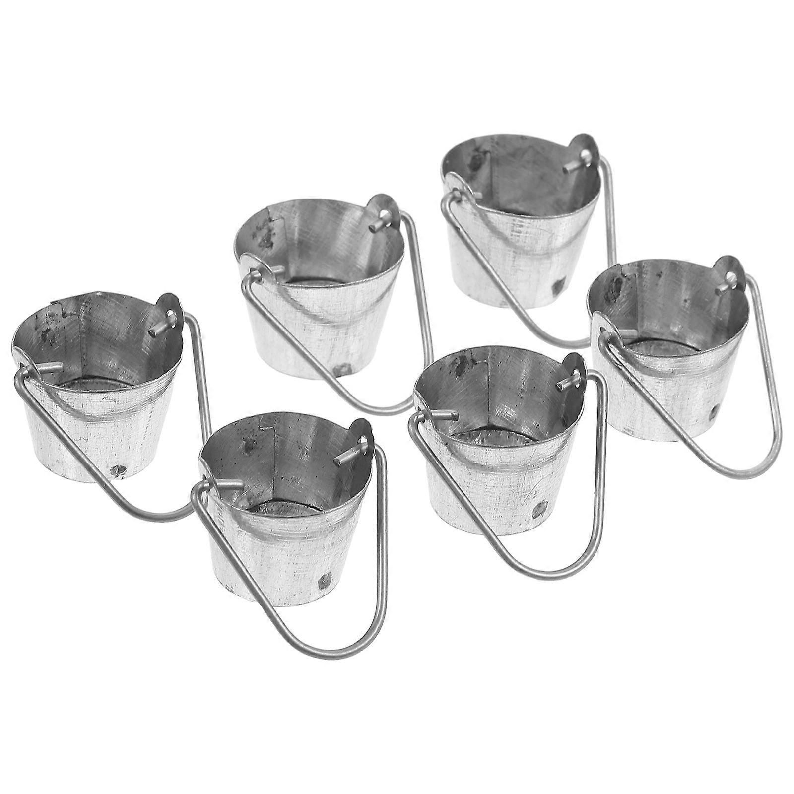 Miniature Bucket Model Iron 6Pcs Silver for Decor with Educational Fun